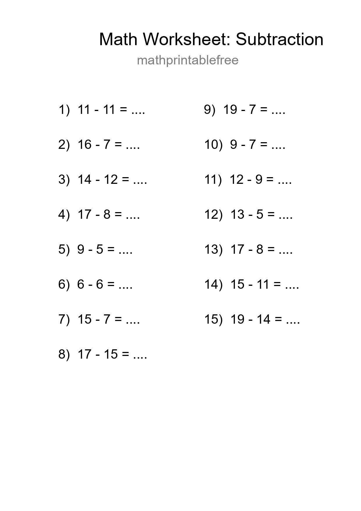 Free 15 Subtraction Math Worksheet For Grade 2 - Part 28