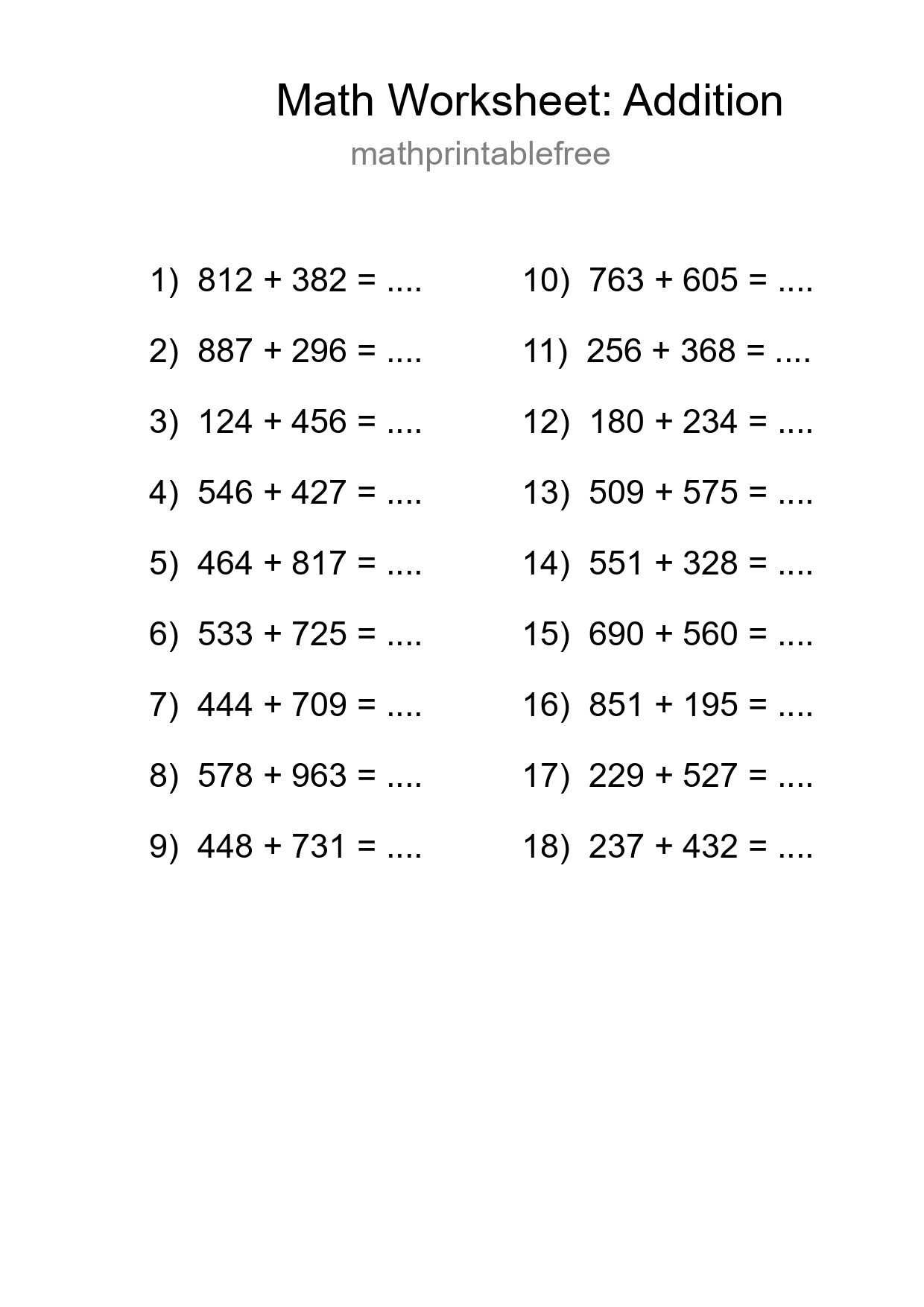 Free 18 Addition Math Worksheet For Grade 5 - Part 21