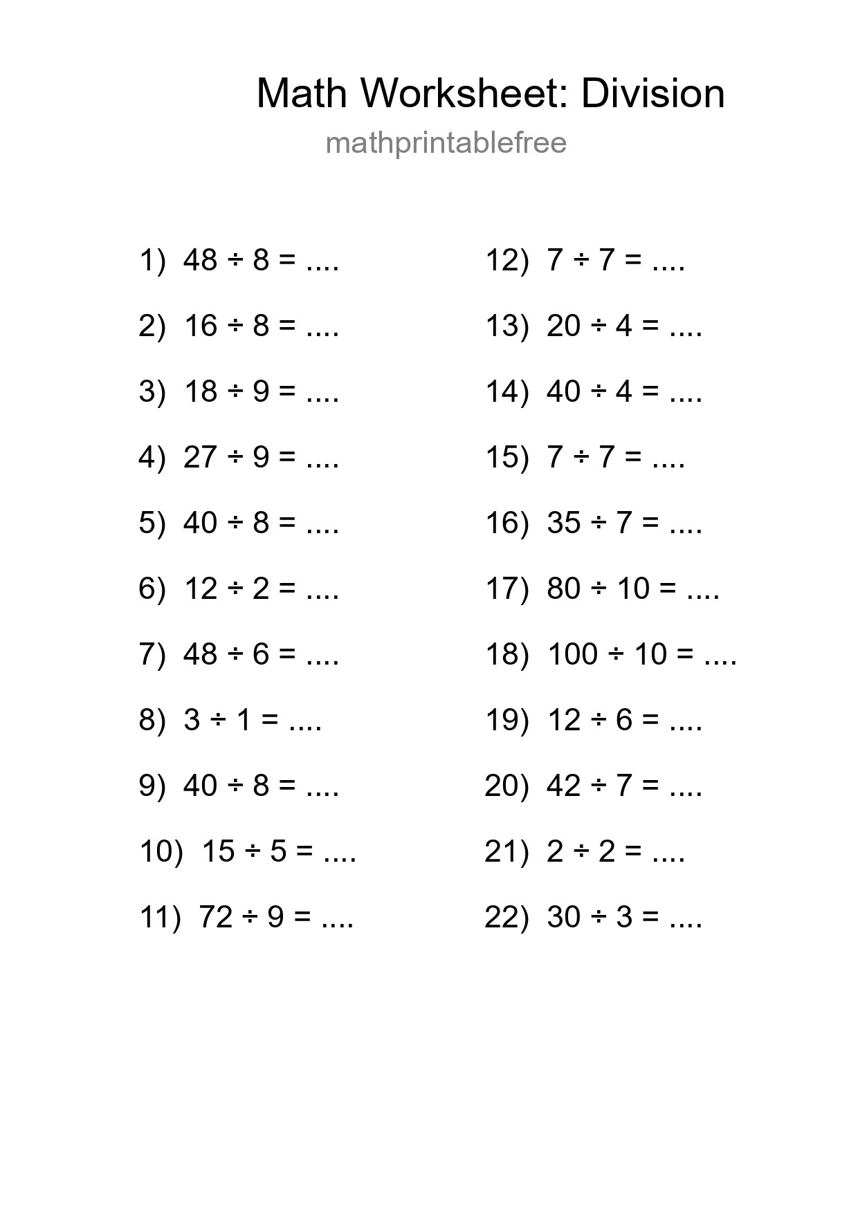 Free 22 Division Math Worksheet For Grade 1 - Part 34