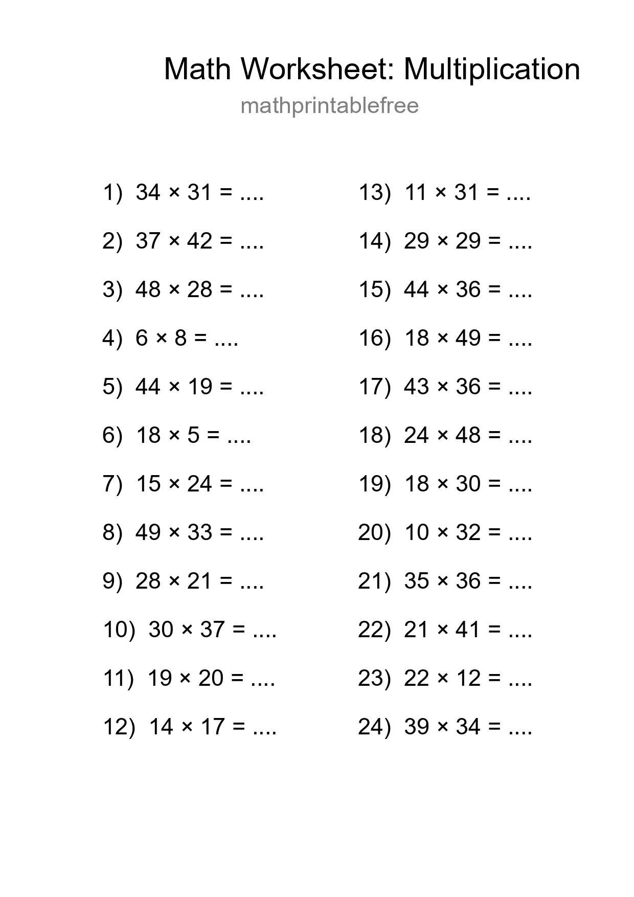 Free 24 Multiplication Math Worksheet For Grade 2 - Part 17