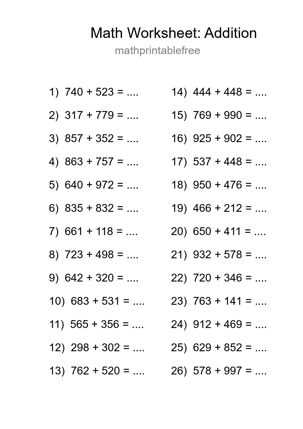 Free 26 Addition Math Worksheet For Grade 5 - Part 41