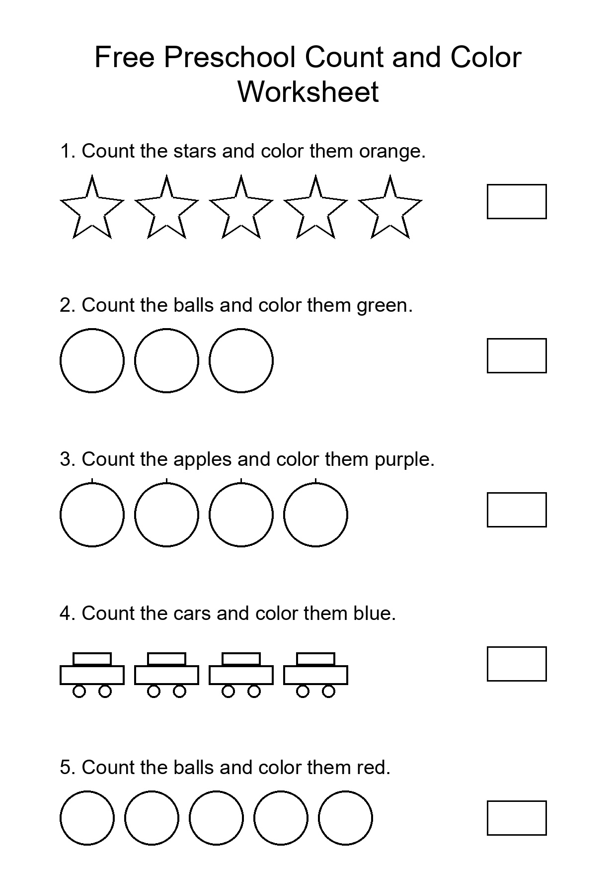 Free Preschool Count and Color Worksheet