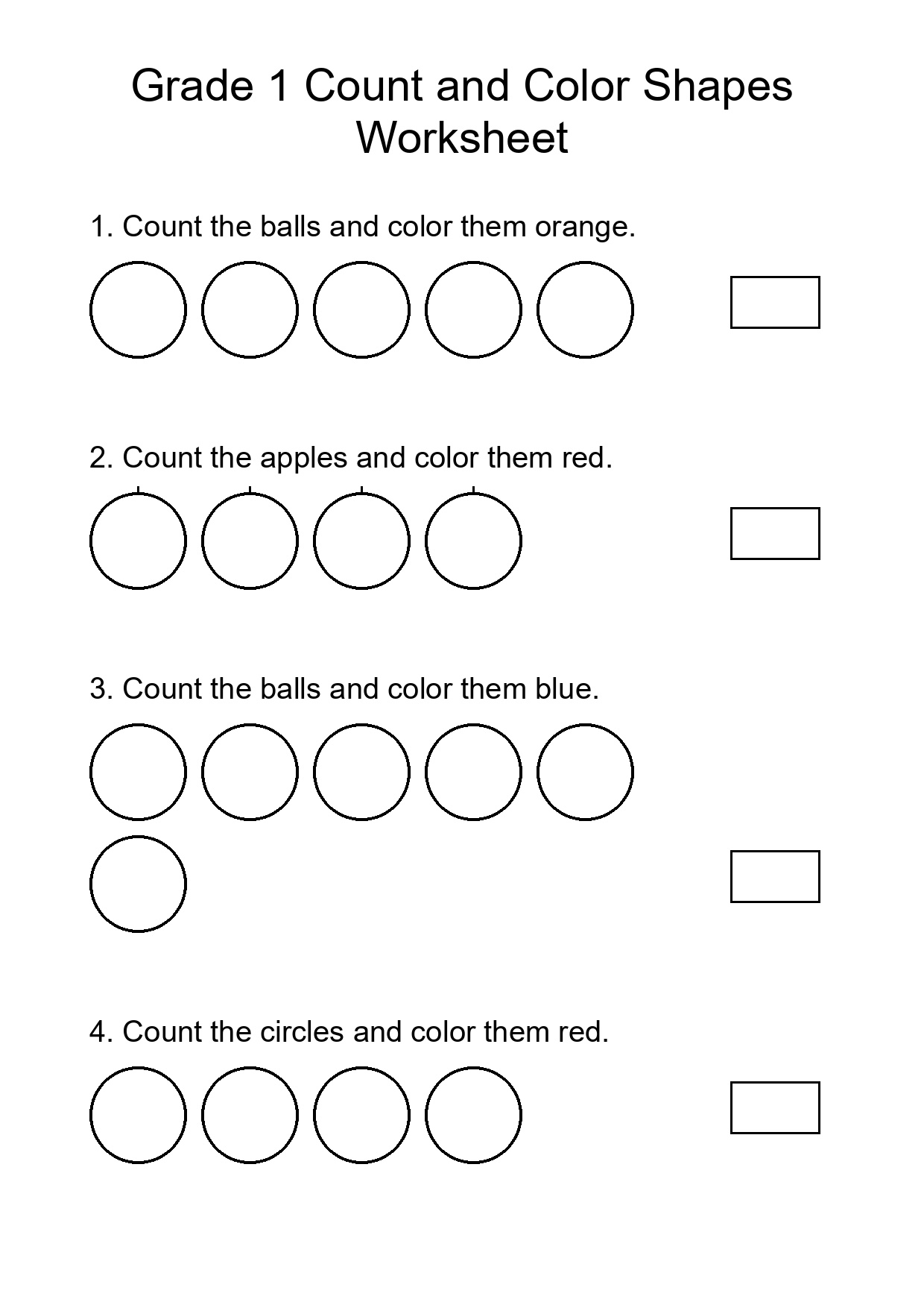 Grade 1 Count and Color Shapes Worksheet