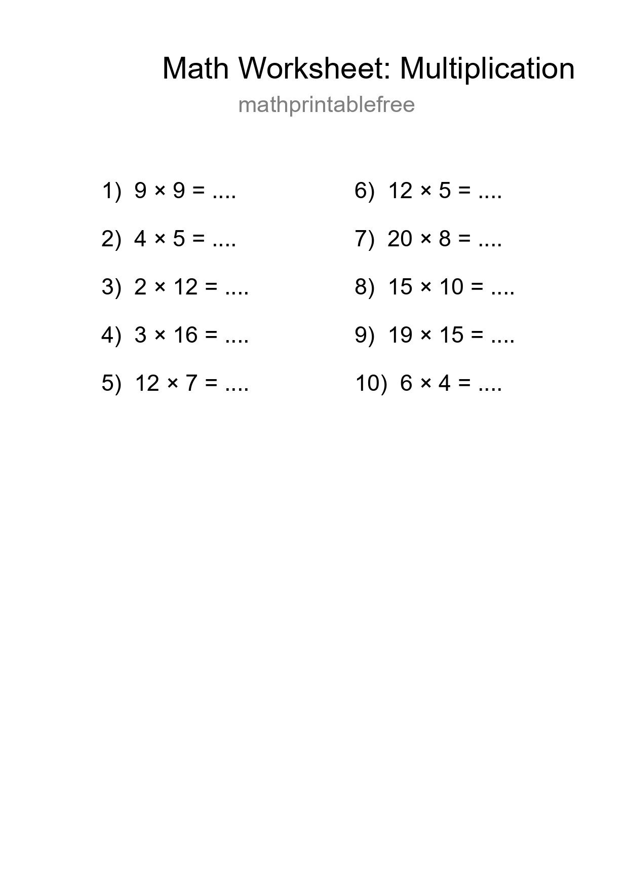 Grade 2 Multiplication Practice Worksheet (10 Problems) - Part 47