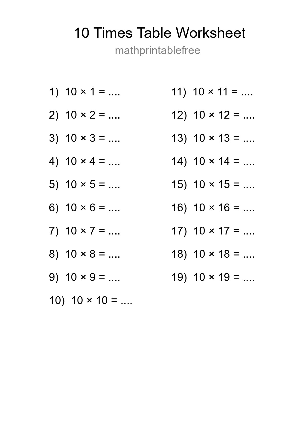 Grade 3 Multiplication Table 10 Practice - Part 29