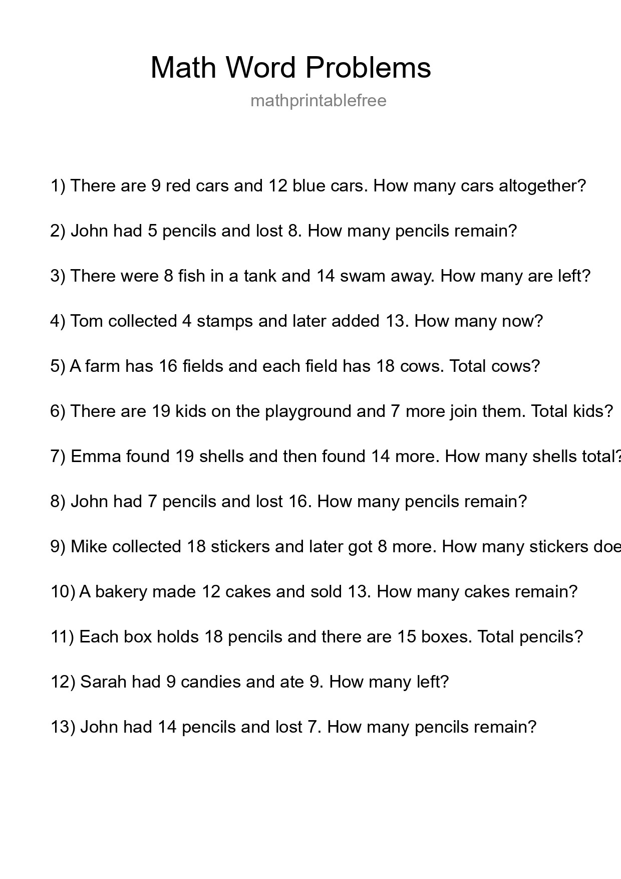 Math Word Problem Worksheet