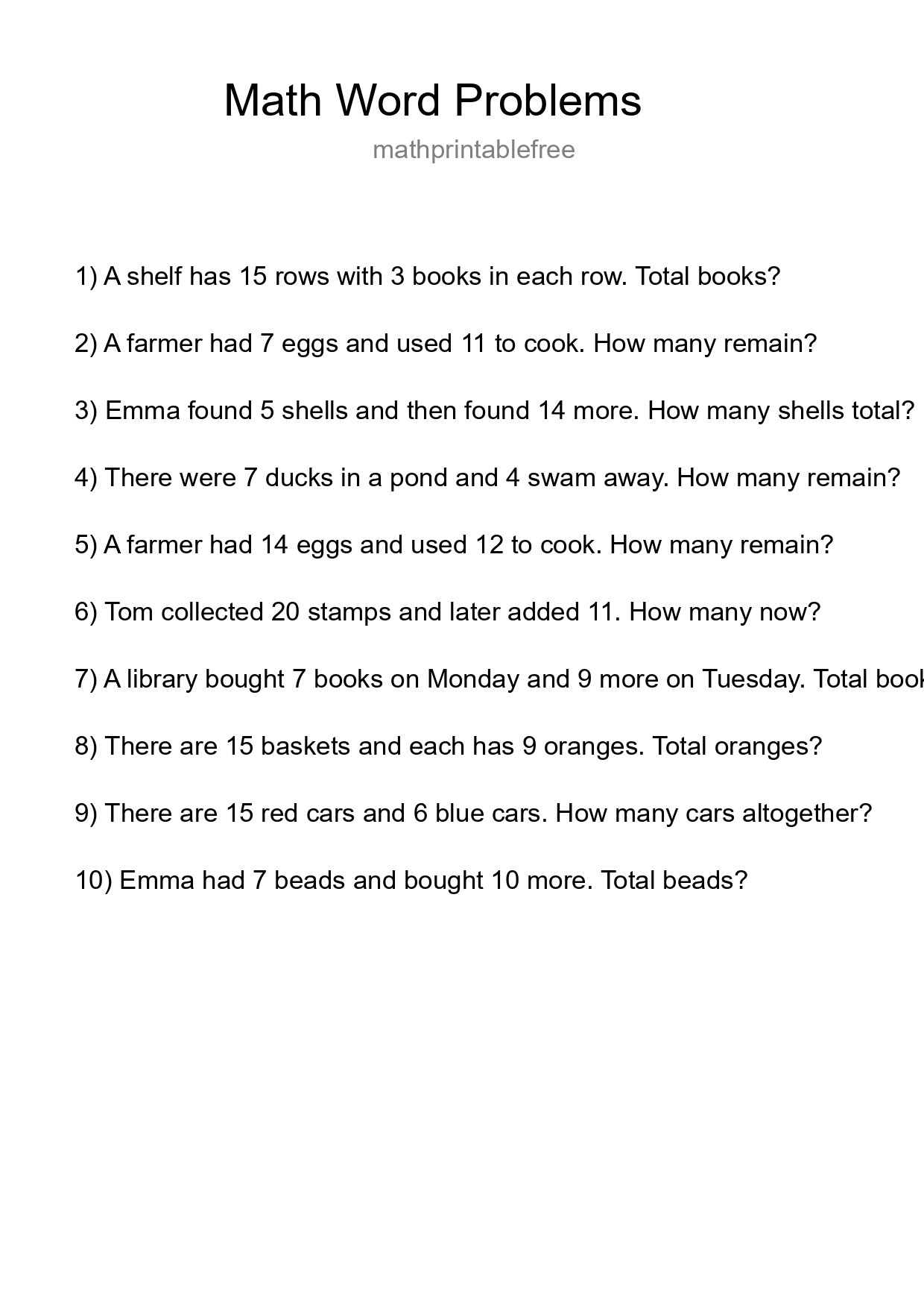 Math Word Problem Worksheet