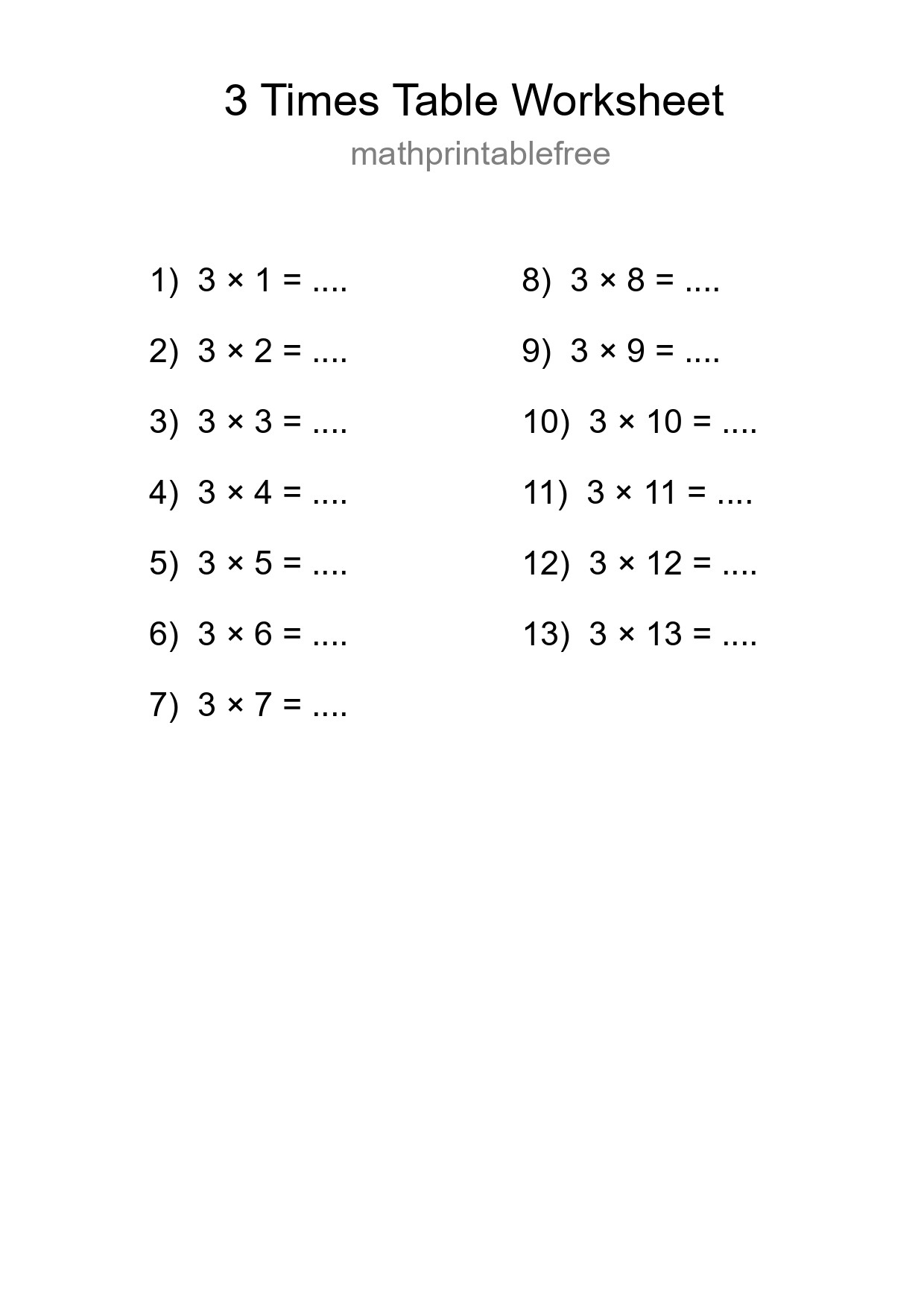 Printable 3 Times Table Worksheet For Grade 2 - Part 19