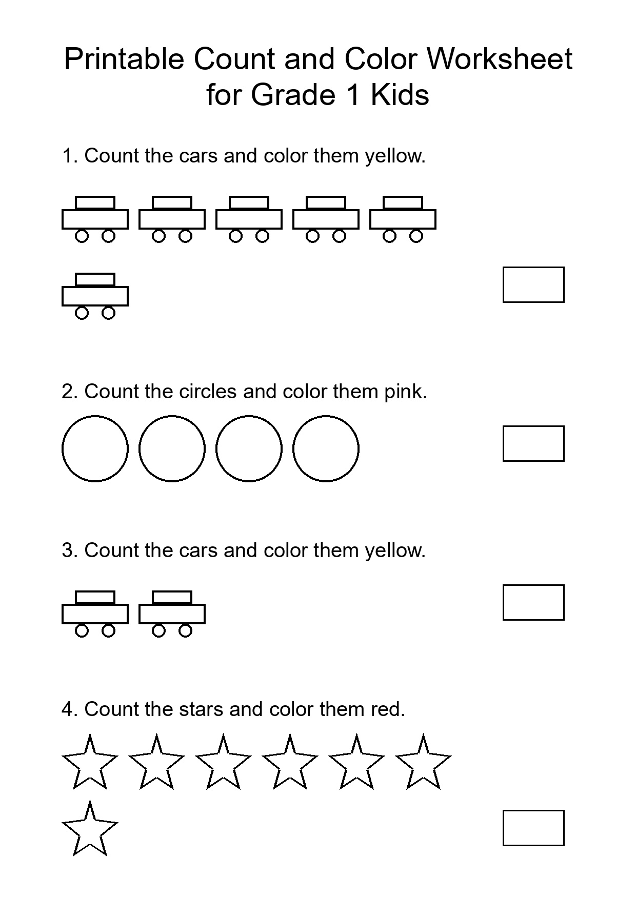 Printable Count and Color Worksheet for Grade 1 Kids