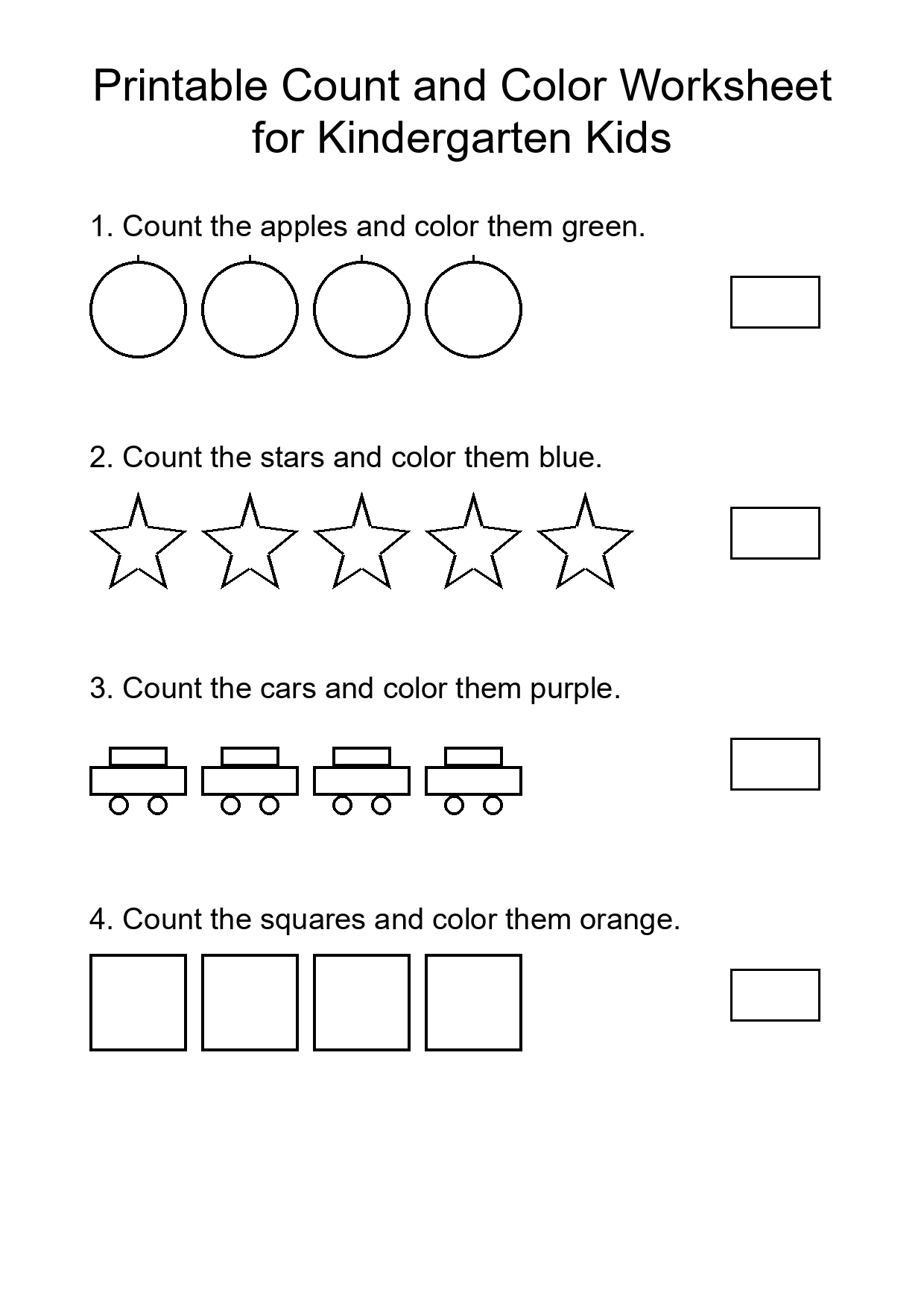 Printable Count and Color Worksheet for Kindergarten Kids