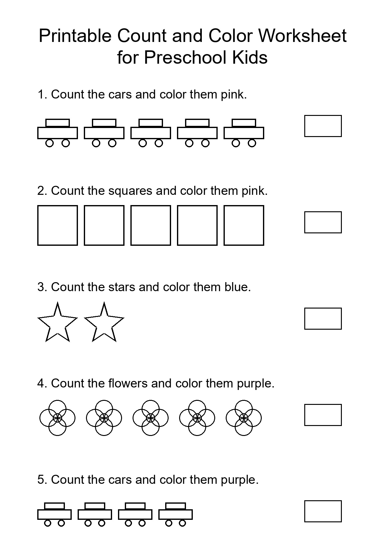 Printable Count and Color Worksheet for Preschool Kids