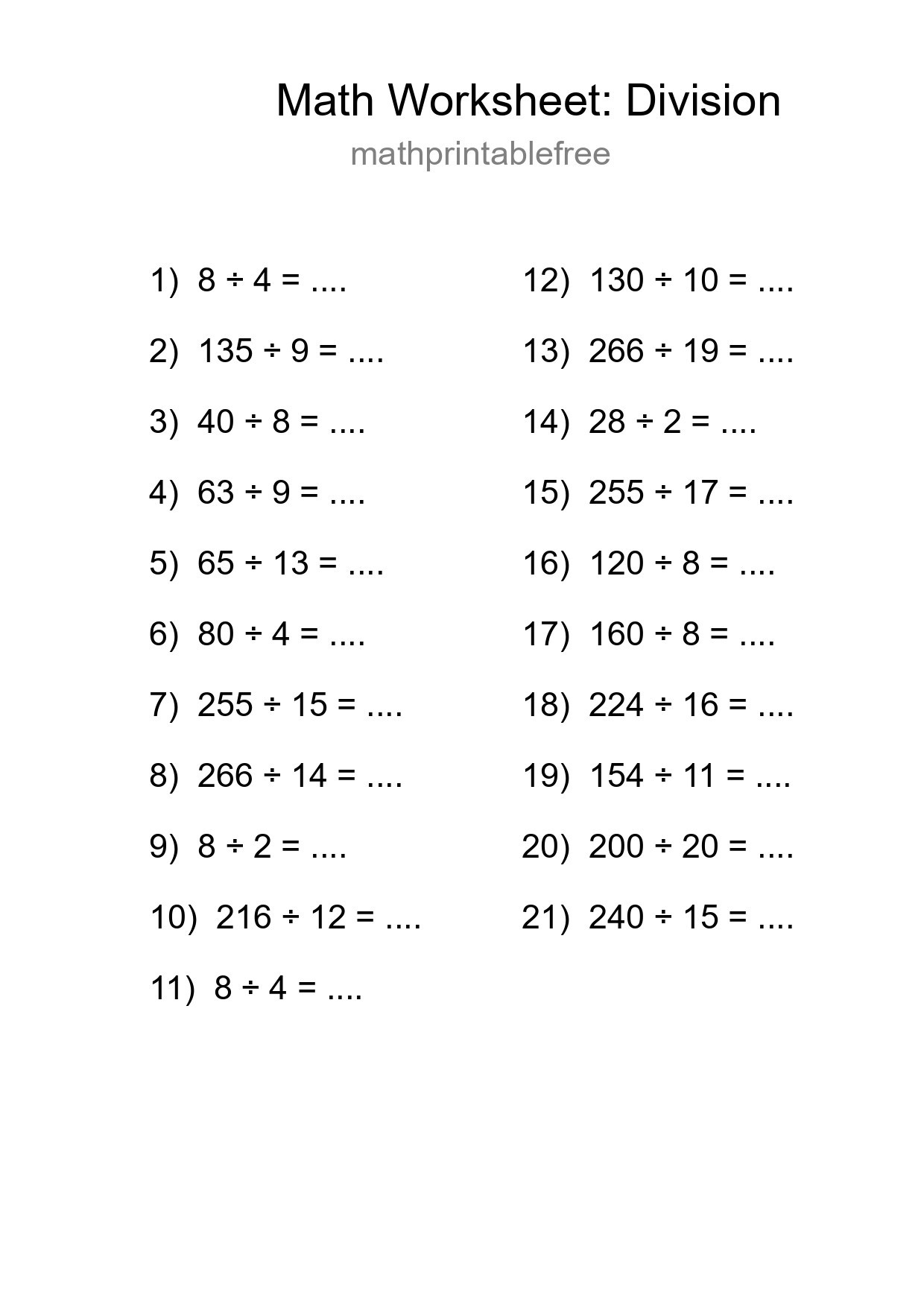 Printable Free 21 Division Math Worksheet For Grade 2 - Part 4